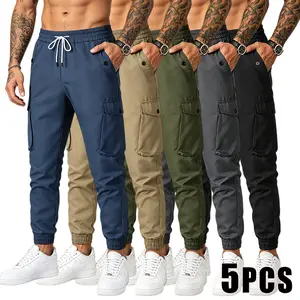 5 Pieces Men's Elastic Cuff Cargo Pants Multi-Color Drawstring Waist Joggers for Gym Running Travel Casual Wear#SummerVibes