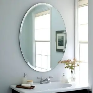 Oval Frameless Mirror - 24" x 48", Standard Hooks, Vinyl Safety Backing Included, ¼" Thick Mirror with 1" Bevel Edges