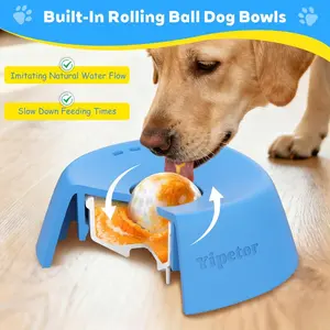 Anti-Gulping Dog Slow Feeder Bowl - Lick Mat Alternative with Movable Ball, Durable TPR Pet Treat Dispenser for Stress Relief, Easy to Clean Dishwasher Safe Dog Feeding Toy