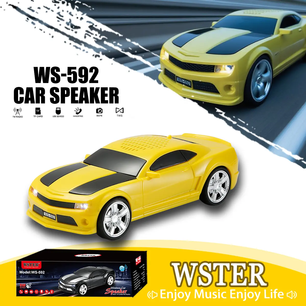 WS-592 Supercar Bluetooth Speaker, High-Fidelity Stereo, Wireless Portable, Supports TF Card/AUX, Car Desktop Decoration, Supports Hands-Free Calling, Creative Gift