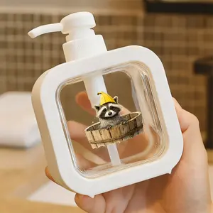 Cute Raccoon Design Soap Dispenser - Perfect for Kitchen Sink & Bathroom, Water Droplet & Party Hat Raccoon in Wooden Tub Pattern, Countertop Accessory, Home Office Decoration, Liquid Container, Easy to Clean