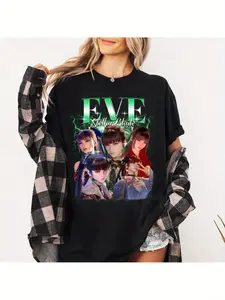 Eve Stellar Blade Anime Graphic T-Shirt - Black Casual Crew Neck Tee with Vibrant Character Print, Perfect Gift for Fans, All-Season Comfort, Fan Merchandise, Durable Print Quality