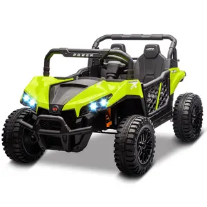 24V 4WD Ride on Truck Car,24v 2-Seater Kids Ride on Truck with Parent Remote Control,3.1 MPH UTV w/LED Lights & Music,Electric Car with Storage for Ages 3-8,Green
