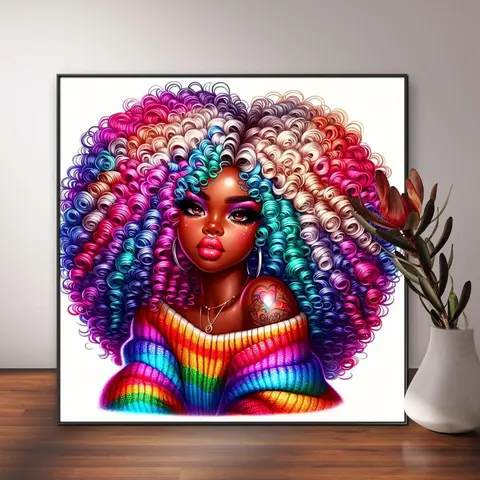 Curly Girl Diamond Painting Kit, Mosaic Craft Set, 5D DIY Diamond Art Tools, Round Full Sparkling Diamond Gem Painting Decor Gift for Home Wall, DIY Kits