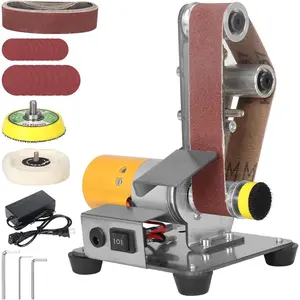 7-Speed Adjustable Mini Electric Belt Sander Set, 13x1.2in Belt Polishing Grinding Sharpener, Bench Power Sanding Machine for DIY Model Crafts Making, Metal Working