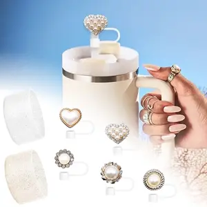 7 Pcs Shiny Straw Toppers Compatible with Stanley Cup, Glitter Stanley Accessories Including 5pcs Straw Cover Caps and 2pcs Silicone Boots for 30oz and 40oz Tumblers Replacement Straw Covers