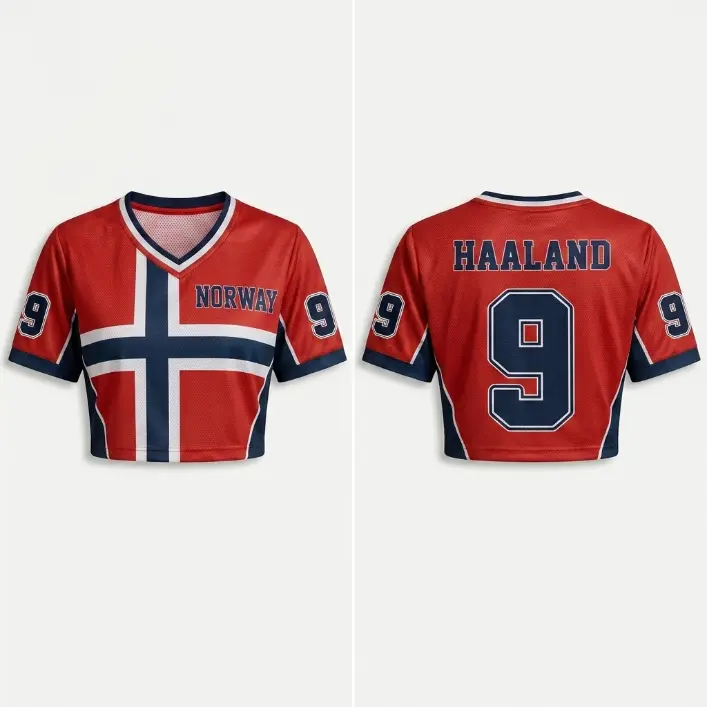 Haaland #9 Norway Soccer Crop Top Jersey, Women's Football Fan Shirt, Game Day Crop Tee, Stadium Wear, Festival Outfit, Sports Gift