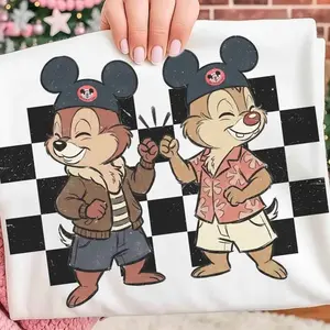 Cartoon Character Checkered T-Shirt, Sweatshirt, Hoodie, Retro World Shirt, Family Vacation Trip Graphic Tee, C2N