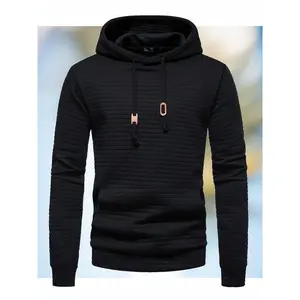 Men’s casual pullover hoodie with a large pocket, plaid fabric hoodie, spring and autumn outfits