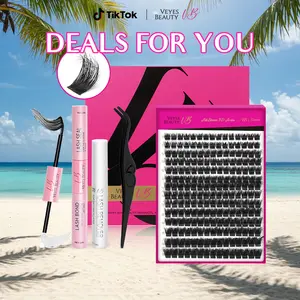 Veyesbeauty VB-Xtreme Cluster Lashes 3D DIY Mixed Length Extra Large Pallet of 210 Clusters 10-18mm Lashes Individual Lash Extensions Layered Eyelashes Wispy Faux Mink Lash Newbie's Five-Second for Self Application Makeup at Home