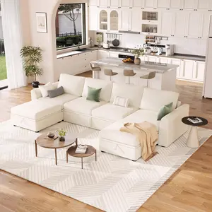 Garvee Chenille Convertible Sleeper Sofa Bed – Space-Saving Modern Living Room Sofa with Multi-Functional Pull-Out Design and Durable Upholstered Seating in White Armless Double Pull-Out Bed