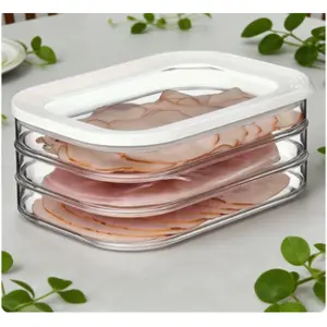 Stackable layered storage boxes, refrigerator organizers, meat preservation boxes, ready-to-eat food portioning boxes, leak-proof stacking design for refrigerators and freezers,