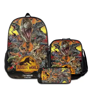3PCS Backpacks for Girls Set, Cute Jurassic-Park-1 School Backpack for Boys with Lunch Box and Pencil Case, Aesthetic Bookbag for Teens, Lightweight Classic Backpack for Travel, Work, Picnic