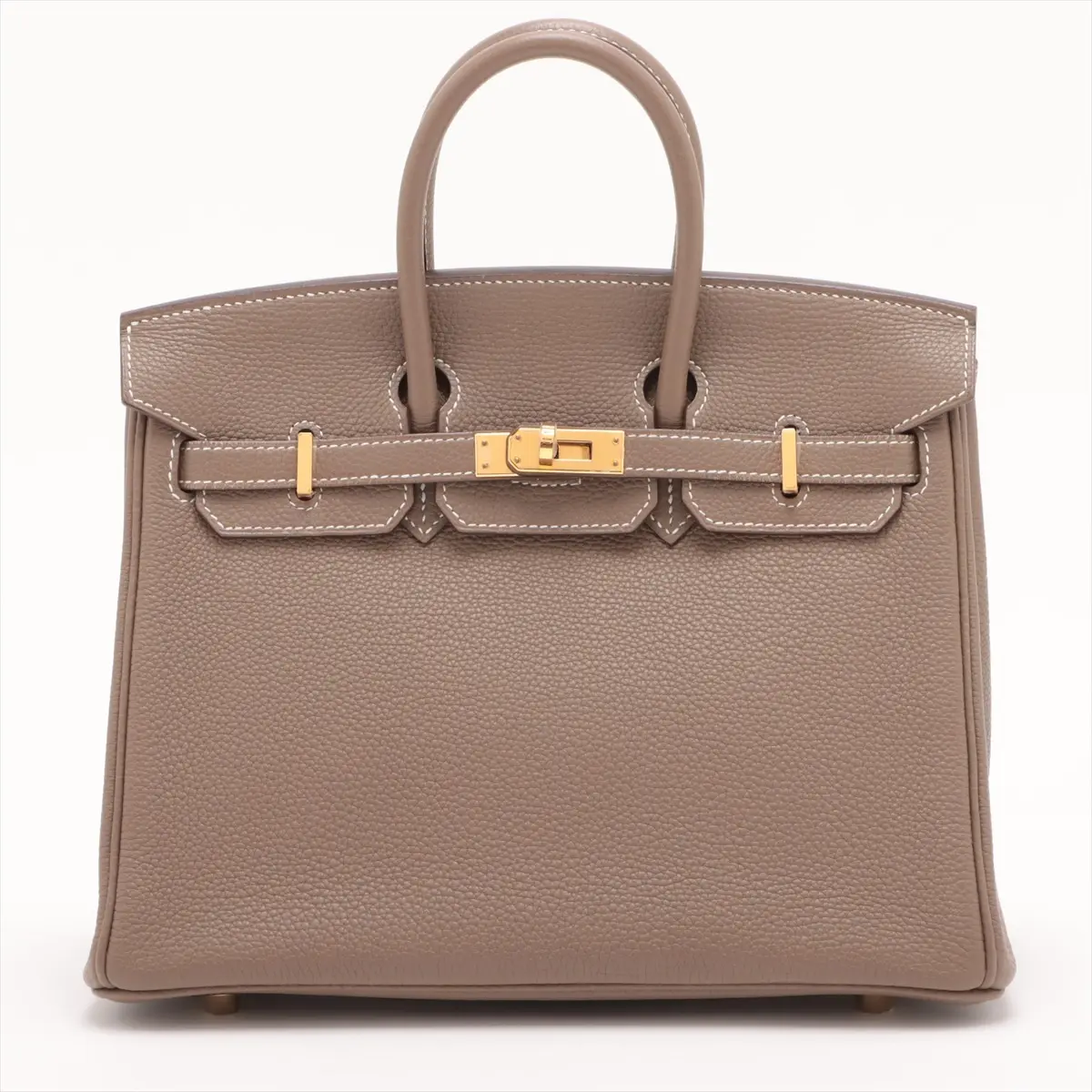Pre-owned HERMÈS 1 Top Handle Bags Hermes 2020 Togo Birkin 25 Etoupe w/ Gold Hardware in Etoupe.
