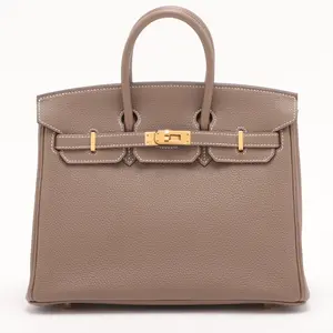 Pre-owned HERMÈS 1 Top Handle Bags Hermes 2020 Togo Birkin 25 Etoupe w/ Gold Hardware in Etoupe.