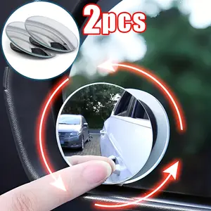 Universal Round Front Convex Car Rearview Mirrors, 360 Degree Adjustable Wide Angle Blind Spot Assist, High Resolution, Frameless, All Vehicles