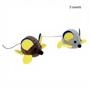 2 Pack Cat Toys Pull String Vibrating Mouse Shape Plush Self-Entertainment Stress Relief Toy No Electric Cat Toy