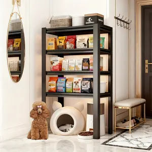 4-Tier Heavy-Duty Metal Pet Storage Rack - 59" Tall - Freestanding Cat & Dog Supplies Rack, Multi-Purpose Garage, Basement, Kitchen Storage Shelf Unit