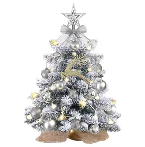 Mini Christmas Tree with Lights,24In/2ft Snow Flocked Pre-lit Tabletop Christmas Tree with 19 Decorations,Artificial Small Christmas Tree -for Table Desk Home Christmas DIY Decor