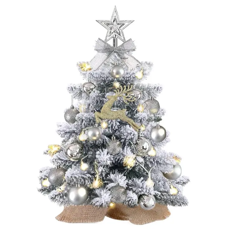 Mini Christmas Tree with Lights,24In/2ft Snow Flocked Pre-lit Tabletop Christmas Tree with 19 Decorations,Artificial Small Christmas Tree -for Table Desk Home Christmas DIY Decor