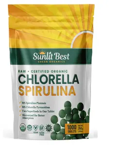 Sunlit Best Organic Chlorella & Spirulina 1,000 Tablets - Pure Superfood Supplement with Blue Green Algae, Vegan Protein Healthcare, Dietary, Fitness