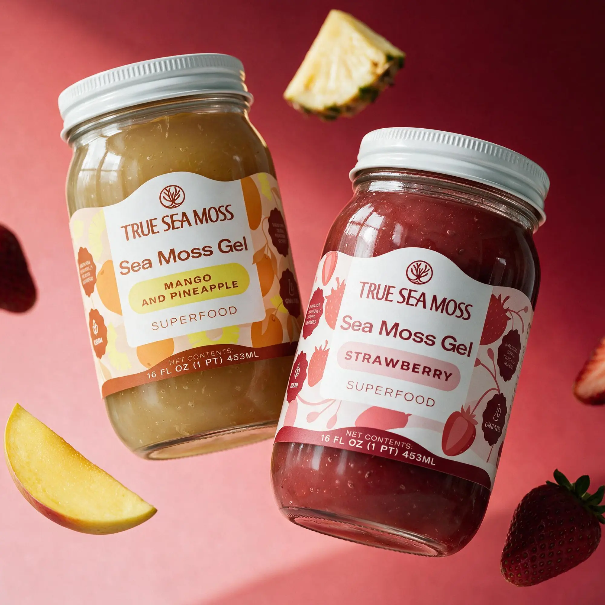True Sea Moss Gel 2-Jar Bundle: Mango-Pineapple & Strawberry – Rich in Essential Minerals & Vitamins – supports overall vitality