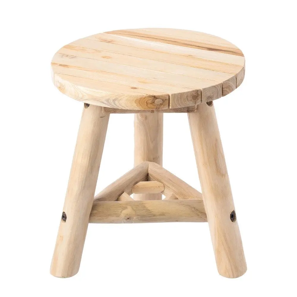 Triform-13-8 Handcrafted Solid Teak Wood Accent Stool with Tri-Leg Base, Minimalist Modern Living Room Furniture, Real Wood Timber Living Room Furniture, Real Wood Living Room Furniture