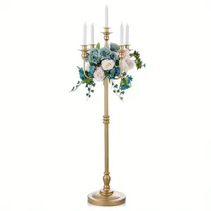 1-Piece metal 5-arm centerpiece, 50-inch high floor-to-ceiling candlestick, golden candlestick for wedding event decoration, suitable for 5-candlestick party wedding passage home decoration