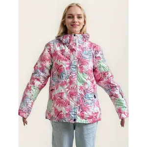 Women's Winter Ski Jacket, Polyester 100% Hooded Snowboard Coat with Zipper, Non-Stretch Woven Fabric, Skinny Fit, Waterproof Outdoor Sports Gear, Ski Mask