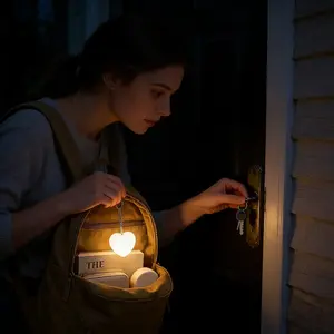 [Romantic Heart-Shaped Bag Light] 1 Pc Touch-Activated USB Rechargeable Handbag Light with Auto-Off Delay, Portable LED Night Light for Purse, Tote, Backpack, Pet Safety, Ideal Valentine's & Christmas Gift for Women & Girls