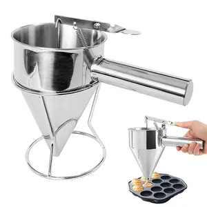 1 Piece Tapered Batter Funnel, Stainless Steel Pancake Mix Dispenser with Bracket Removable Stainless Steel Funnel Dispenser for Waffles, Cupcakes, and Tapioca Baking Tools