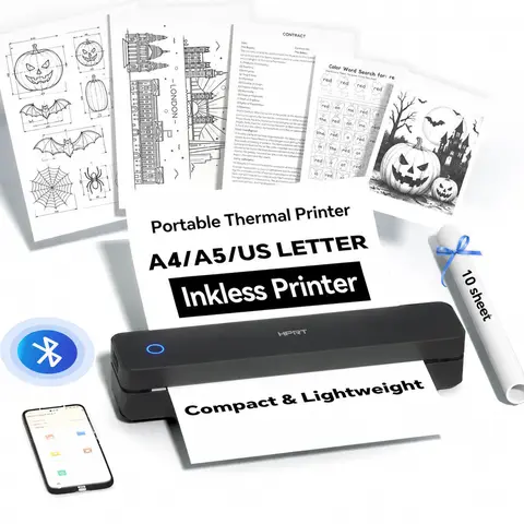 Portable Wireless Thermal Printer for Travel - Supports 8.5"x11" US Letter & A4 Thermal Paper, Inkless Bluetooth Document Printer for Laptop, PC & Mobile Devices