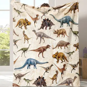 Dinosaur Print Cozy Blanket, 1 Count Soft Comfortable Warm Napping Throw, Sleeping Bedding Suitable For Bed, Sofa, Camping And Travel, Durable And Comfortable Decorative Shawl And Blanket