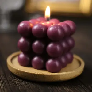 2-Pack Decorative Paraffin Wax Candles Bubble Cube Design Burgundy - Unscented Long Burning Pillar Candle Set 2"