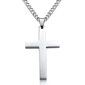 Cross Necklace for Men - Stainless Steel Silver Gold Black Plain Cross Pendant Necklace Simple Jewelry Gifts ironcrossnecklace