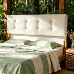 Premium Button-Tufted Linen Headboard Cushion with Solid Wood Legs for Bedroom(Beige) bed frame easy assembly rustic bedframe wingback design handmade head board