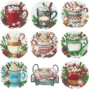 8-Piece Diamond Art Coaster Set with Stand, DIY Beautiful Pattern Diamond Painting Coasters, Suitable for Adults and Beginners, Perfect Gift