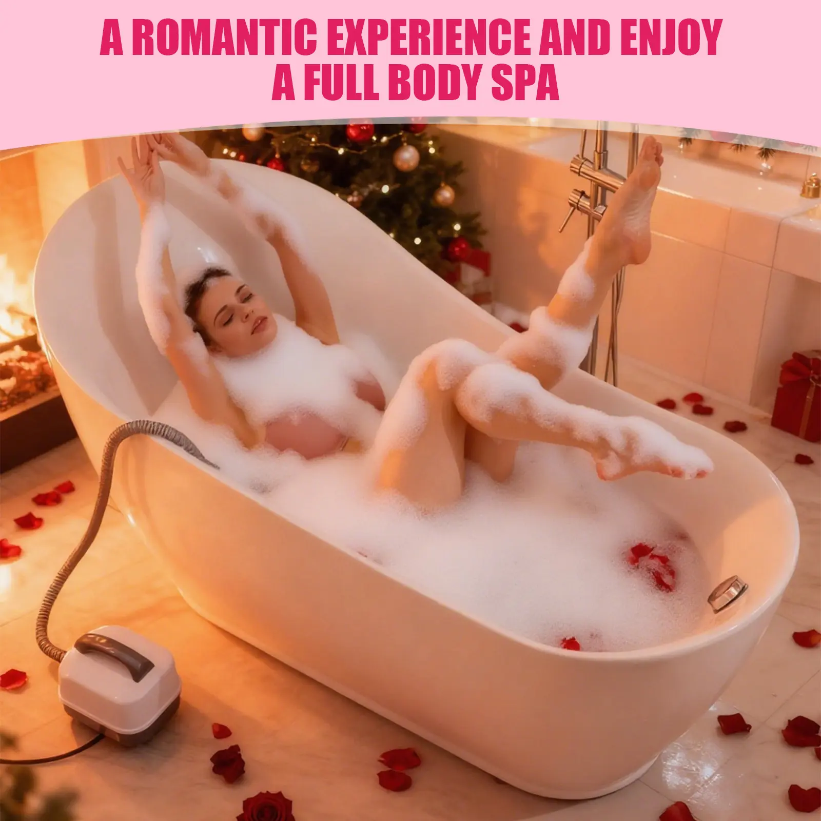 Portable Spa Bubble Bath Mat, Full Body Bubbling Bath Mat with Remote & Pillow, Electric Air Pump & Adjustable Bubble Settings, Bathtub Bubble Machine