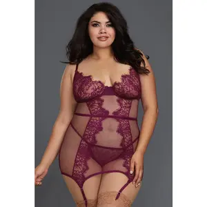 Plus Size Purple Fishnet and Lace Chemise