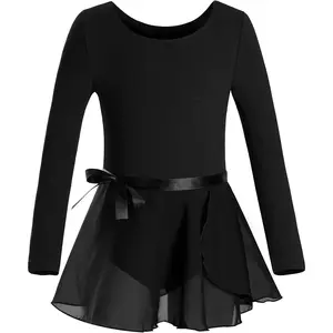 P-GCS026    Girls Team Basic Long Sleeve Leotard with Skirt Kid Dance Ballet Tutu Dress