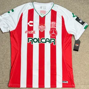 "Necaxa Red White Striped Soccer Jersey" Liga MX Football Fan Shirt, Classic Match Day Athletic Streetwear Top