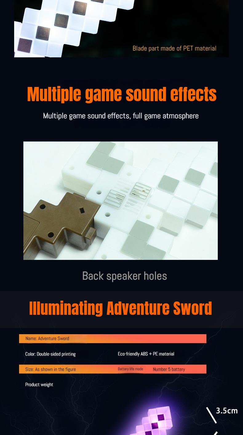 LED Light-Up Enchanted Sword Pixel Life-Size Role-Play Toy Costume Accessory Inspired by Video Game