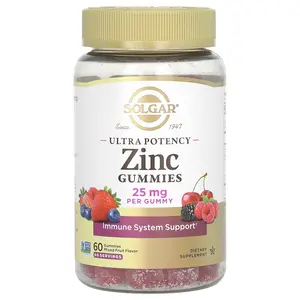 Solgar Ultra Potency Zinc Gummies, Mixed Fruit, 25 mg, 60 Gummies