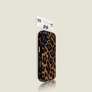 Leopard leather textured magnetic shock-absorbing electroplated metal button protector for iPhone 17 16 15 14 13 12