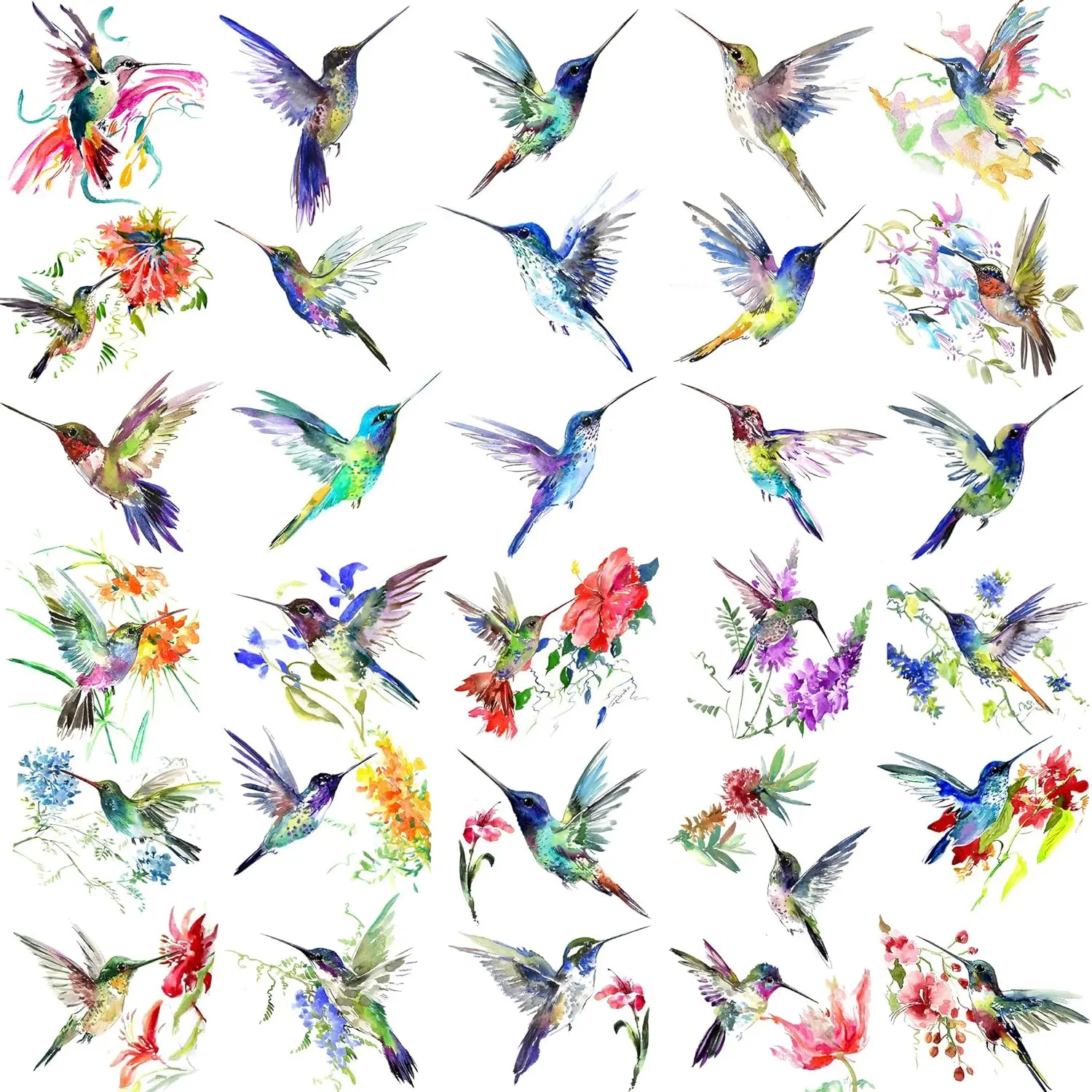 3D Temporary Tattoos for Women & Children, 15 Sheets Waterproof Watercolor Bird-Flower Stickers, Long-Lasting Skin-Friendly Body Art for 4th of July Cosplay, Safe to Apply on Arm & Face, Hands, Look Real
