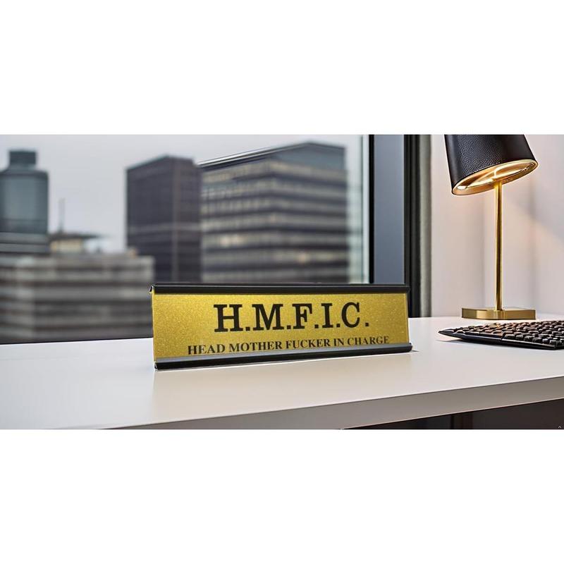 Fucker in Charge Office Desk Plate Sign - 8x2" Executive Desk Nameplate for Boss, Manager, and Coworker Gifts - (Brown)