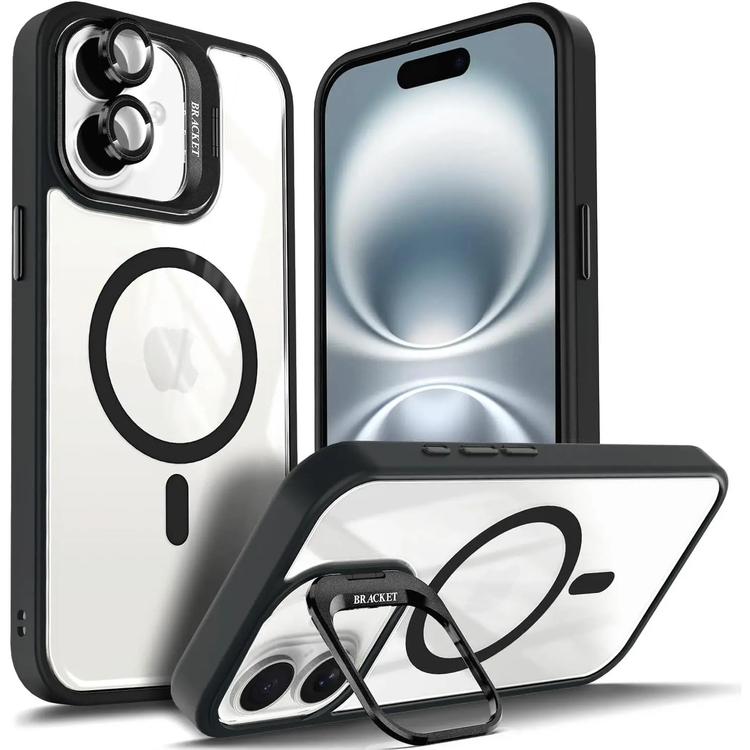 Designed for iPhone 17 Pro Max Phone Case,16 15 14 13 12 Pro Max Plus Black| Magnetic Compatible with MagSafe| Built-in Stand & Camera Lens Protector| Anti-Yellowing & Scratch-Resistant Crystal Clear Back Cover case