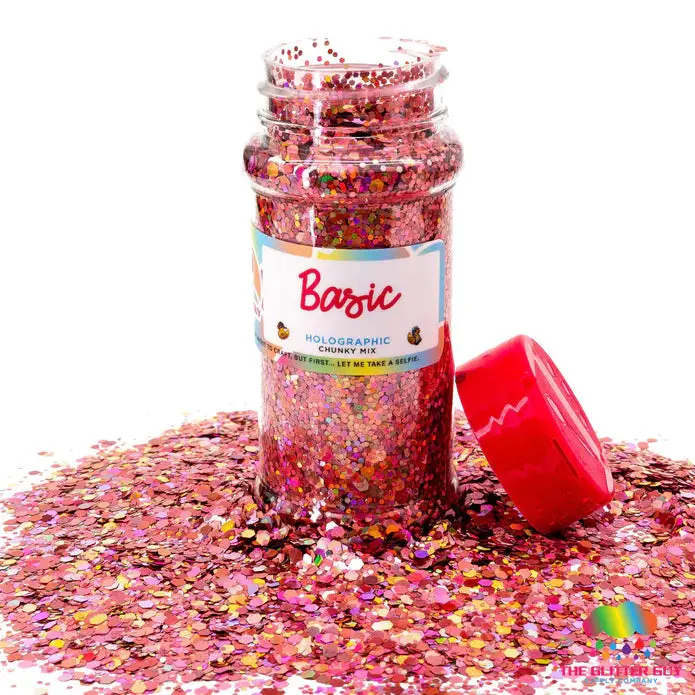 Rose Gold Chunky Mix Holographic Glitter, Non-Toxic Polyester Body Glitter for Crafts, Nail Art Decoration, and Rose Gold Hair Accessories, 100mL Shaker, Metallic, 75 Different Color Variations, Hexagon Cuts, Easy Cleanup, Clump-Free