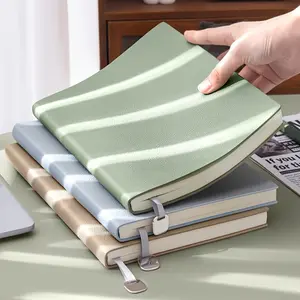 1pc Soft Leather A5 Business Simple Office Notebook, Notebook Journal, Can Insert Pen, Colored Edges Paper PU Cover Diary Book, School Office Supplies