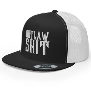 RIVEMUG NG Outlaw Shit Embroidered Flat Bill Trucker Hat High Crown Adjustable Cap cowboy  hat